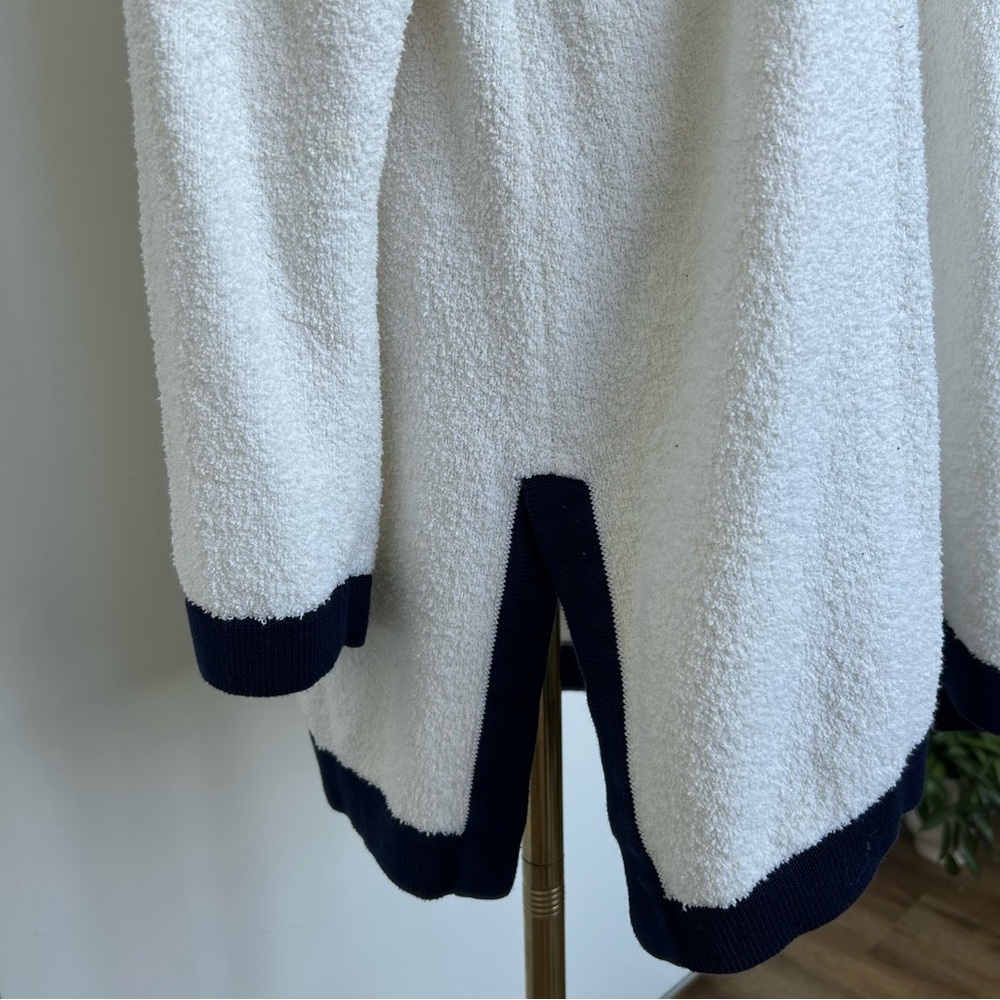 Vintage Escada White & Navy Terry Sequin Collar Button Up Long Sleeve Polo - Picture 11 of 16